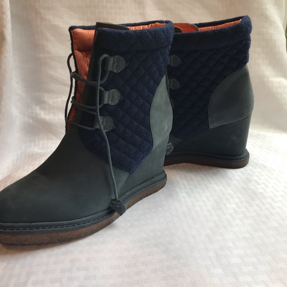 F-Troupe Women’s Sz 40 Blue Wedge Heel Boots US 10 - Picture 4 of 16